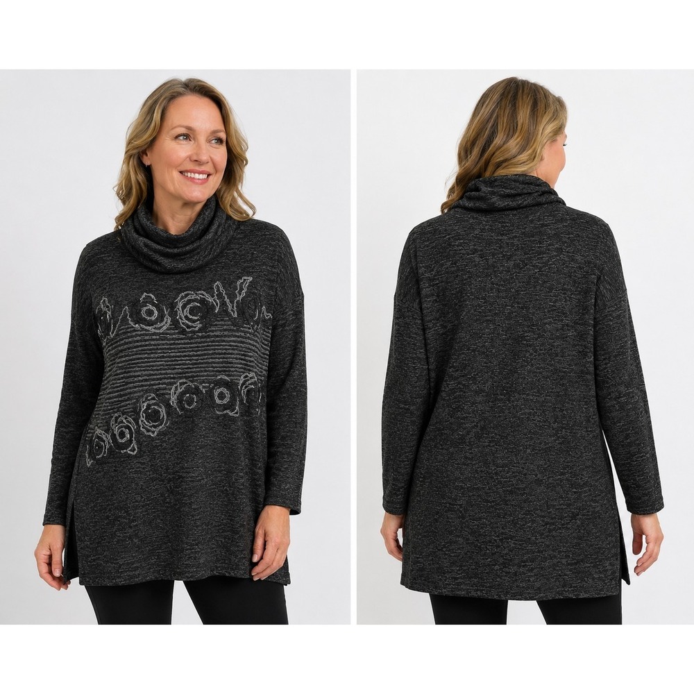 Terra SJ Apparel Tunic Length Sweater Large Black Ribbed Knit Top NWT D50 Raglan